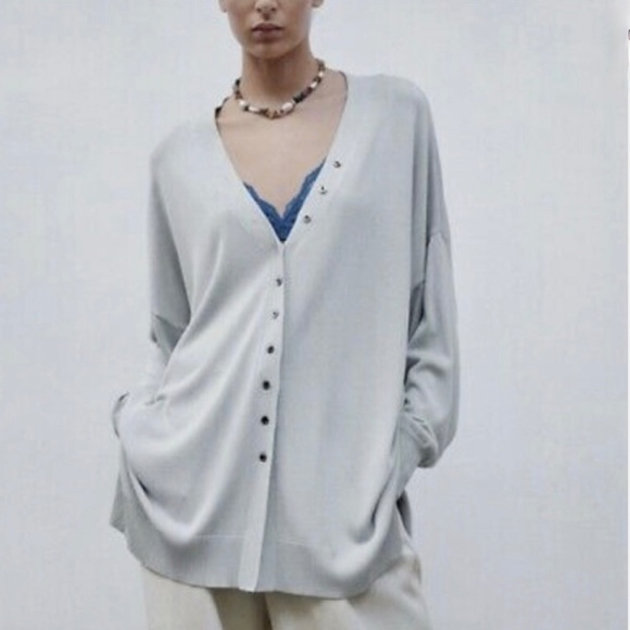 Zara Women’s Buttoned Knit Cardigan Blue Grey Relaxed Size Size S - Picture 4 of 12